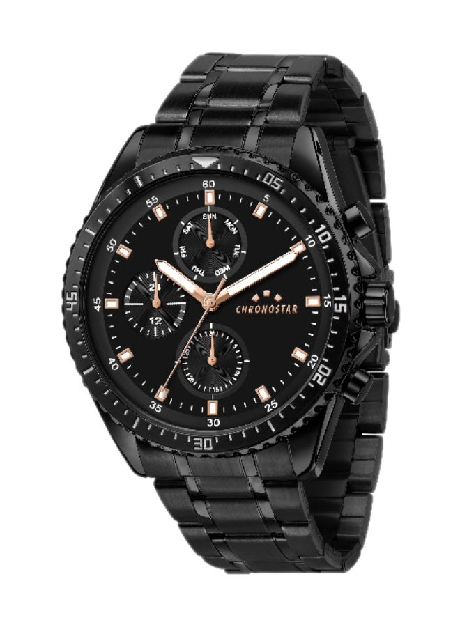 Chronostar Men's Black Round Chronograph Dial with Black Stainless Steel Band Watch - 43.5mm - R3753311001 - Image 1