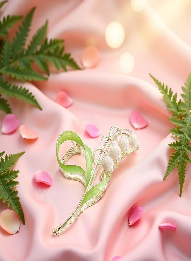 مشبك شعر توستاو قطعة واحدة على شكل زهرة زنبق الوادي الوردية، مشبك معدني كبير، مشابك على شكل زهرة الأوركيد، إكسسوارات تصفيف الشعر على شكل زنبق الوادي للشعر الكثيف والخفيف - Image 2