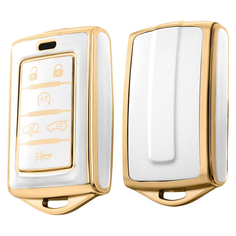 ELOHEI Key Fob Cover for Jeep Premium Soft Full Protection Key Fob Case for 2022 2023 2024 Jeep Cherokee Grand Cherokee Wagoneer Grand Wagoneer Compass Renegade AccessoriesWhite