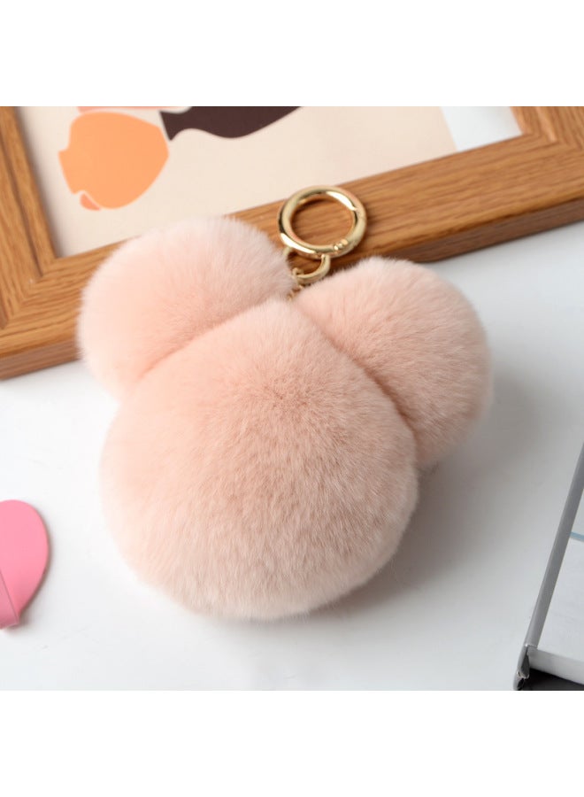 Rex Rabbit Hair Mickey Fur Pendant Color Little Panda Head Bag Pendant Car Fur Keychain-Color:Naked Pink - Image 1