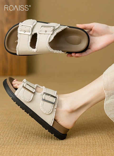 Women Summer Sandals with Adjustable Buckle, Stylish Slippers with Non-slip Sole, Breathable Lightweight Slides, Casual Open-toed Shoes for Ladies, Suitable for Daily Wear or Any Outdoor Leisure Setting