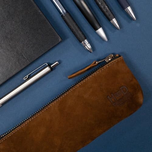 Hide & Drink, Rectangular Pencil Case, Pen & Marker Pouch for Men and Women, Flat Zippered Holder, Classic Style for Artists, Full Grain Leather, Handmade, Swayze Suede - Image 3