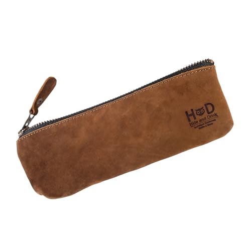 Hide & Drink, Rectangular Pencil Case, Pen & Marker Pouch for Men and Women, Flat Zippered Holder, Classic Style for Artists, Full Grain Leather, Handmade, Swayze Suede - Image 1