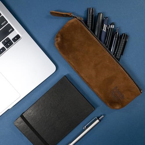 Hide & Drink, Rectangular Pencil Case, Pen & Marker Pouch for Men and Women, Flat Zippered Holder, Classic Style for Artists, Full Grain Leather, Handmade, Swayze Suede - Image 4