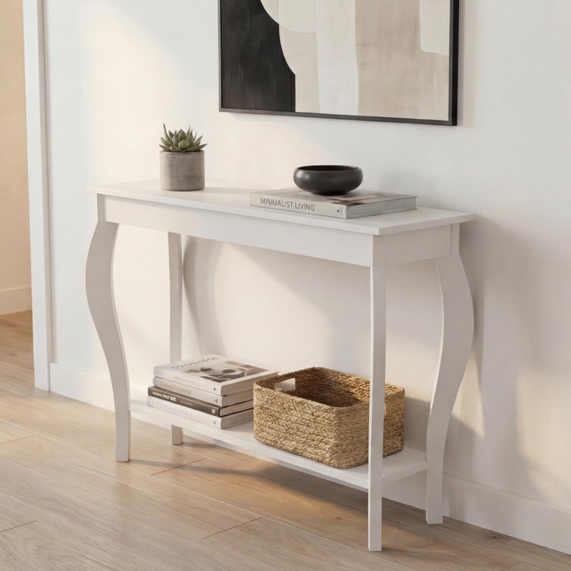 ChooChoo Narrow Console Table, Chic Accent Sofa Table, Entryway Table, White - Image 5