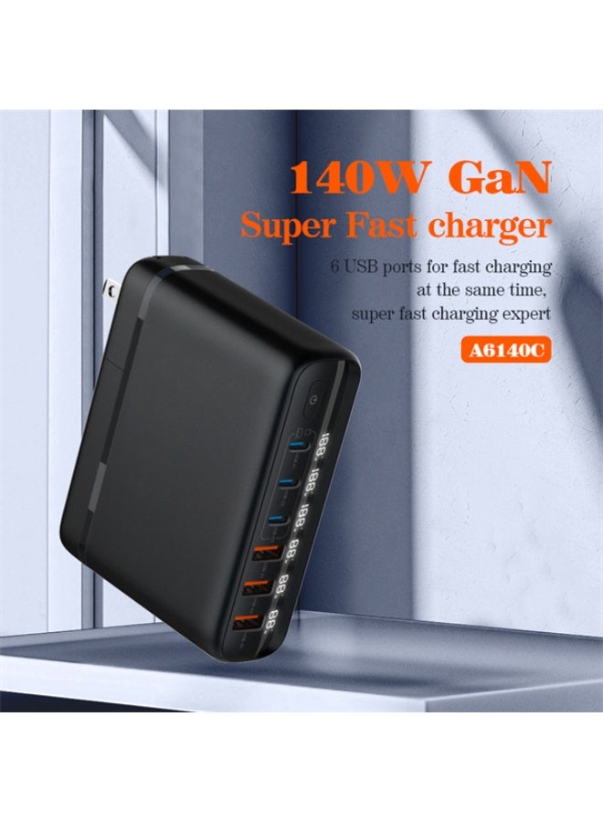 ريبنيو شاشة LED بمنفذ GaN 6-USB+PD بقوة 140 وات، كابل تمديد لشحن سطح المكتب بسرعة 1.5 متر مع قابس قابل للاستبدال، الولايات المتحدة/الاتحاد الأوروبي/المملكة المتحدة لأجهزة iPhone Samsung MacBook Laptop - Image 2