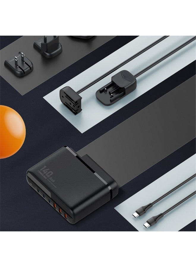 ريبنيو شاشة LED بمنفذ GaN 6-USB+PD بقوة 140 وات، كابل تمديد لشحن سطح المكتب بسرعة 1.5 متر مع قابس قابل للاستبدال، الولايات المتحدة/الاتحاد الأوروبي/المملكة المتحدة لأجهزة iPhone Samsung MacBook Laptop - Image 3