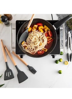 Y&D A set of high quality 12-piece cooking utensils, made silicone with natural wooden handles, (black color).  - Image 2