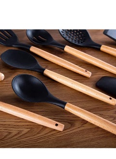 Y&D A set of high quality 12-piece cooking utensils, made silicone with natural wooden handles, (black color).  - Image 3