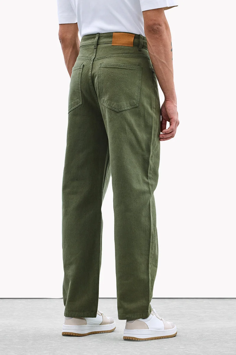 SNITCH Olive Core Lab Denim Baggy Jeans for Men | Best Price UAE