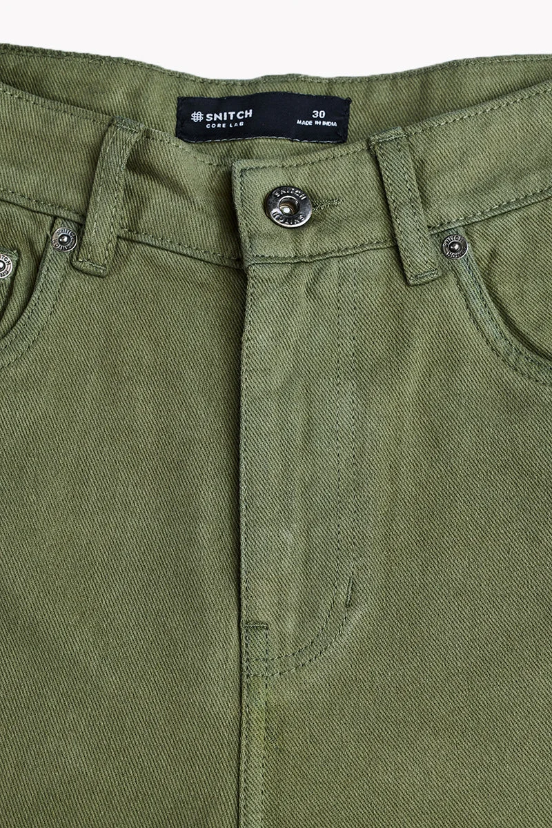 SNITCH Olive Core Lab Denim Baggy Jeans for Men | Best Price UAE