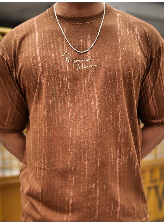 Maniac Maniac Mens Madness Brush Printed Round Neck 3/4th Sleeve Brown Cotton T-Shirt  - Image 2
