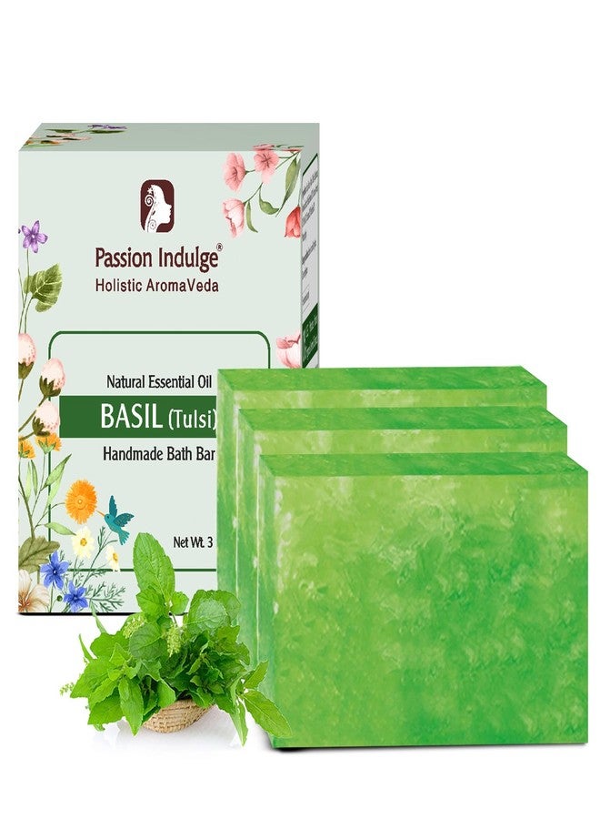 Passion Indulge Basil Handmade Bath Soap -PACK OF 3 (Each 100 gm), Natural Essential Oil Nourishing Bath Bar | Deep Cleansing | Bath soap for all type skin - Image 1