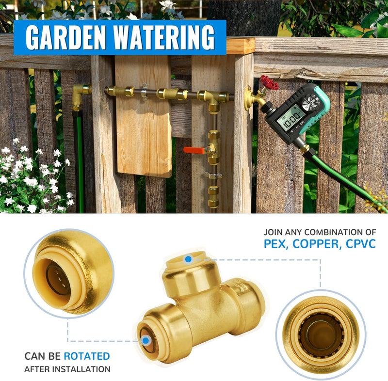 SUNGATOR Tee Plumbing Pipe Connector, 3/4-Inch Push Fit PEX Tee, No Lead Brass T Fittings with Disconnect Clip, Push-to-Connect, Copper, CPVC (2-Pack) - Image 5