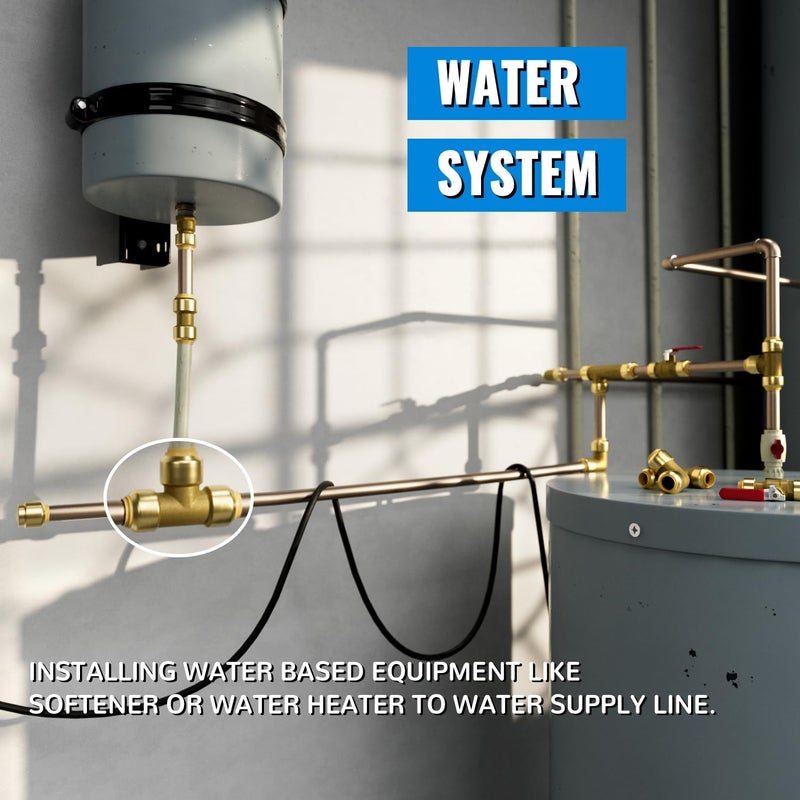 SUNGATOR Tee Plumbing Pipe Connector, 3/4-Inch Push Fit PEX Tee, No Lead Brass T Fittings with Disconnect Clip, Push-to-Connect, Copper, CPVC (2-Pack) - Image 4