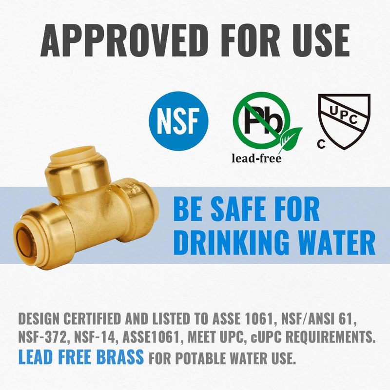 SUNGATOR Tee Plumbing Pipe Connector, 3/4-Inch Push Fit PEX Tee, No Lead Brass T Fittings with Disconnect Clip, Push-to-Connect, Copper, CPVC (2-Pack) - Image 3