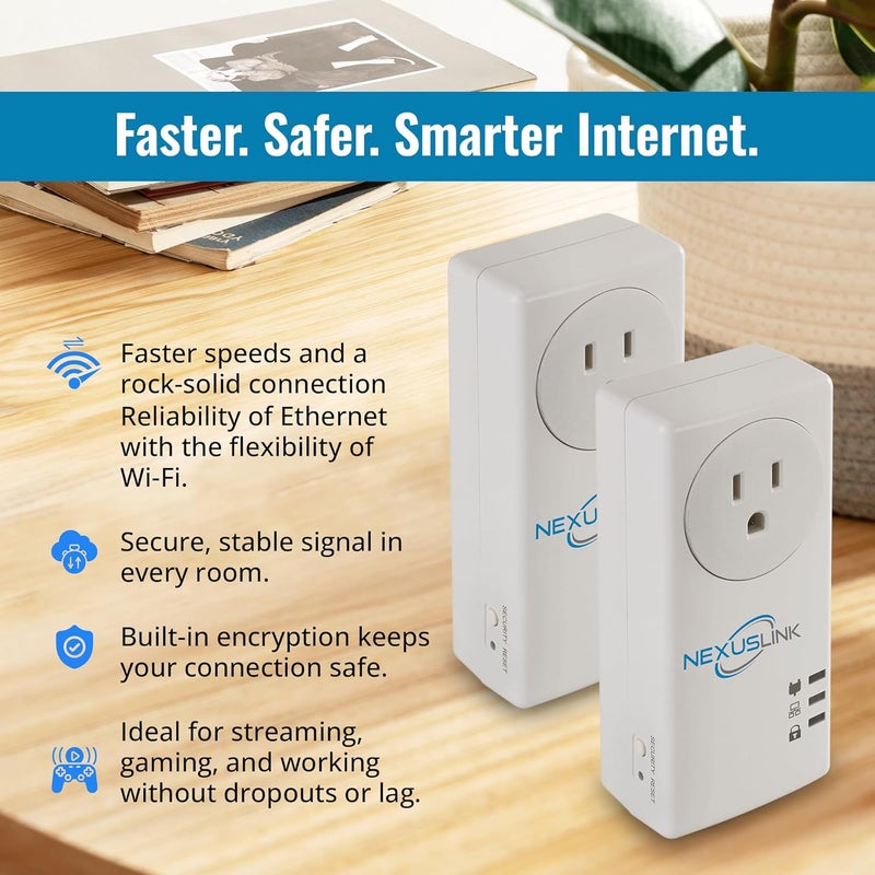 NEXUSLINK G.hn Powerline Ethernet Adapter Kit – 1200 Mbps, Gigabit Port - Stable Ethernet Over Power for Gaming & Streaming, Home Network Expander, Wall Plug - 2 Units (GPL-1200-KIT) - Image 4