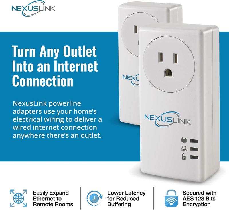 NEXUSLINK G.hn Powerline Ethernet Adapter Kit – 1200 Mbps, Gigabit Port - Stable Ethernet Over Power for Gaming & Streaming, Home Network Expander, Wall Plug - 2 Units (GPL-1200-KIT) - Image 2