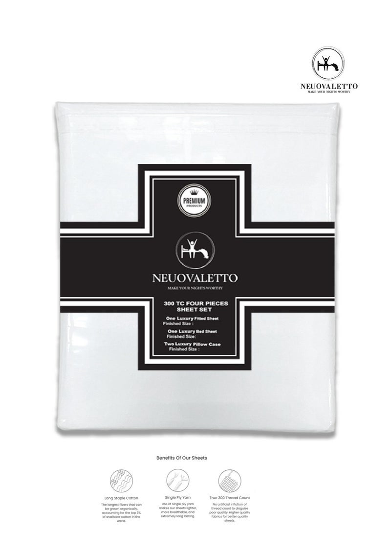 Neuovaletto Luxury 193x203 US King Size100% Natural Long Staple Cotton 300TC Bedding Set, 1pc Fitted Sheet, 1pc Flat Sheet, 2pcs Pillowcases, Soft and Better Breathing - Image 3