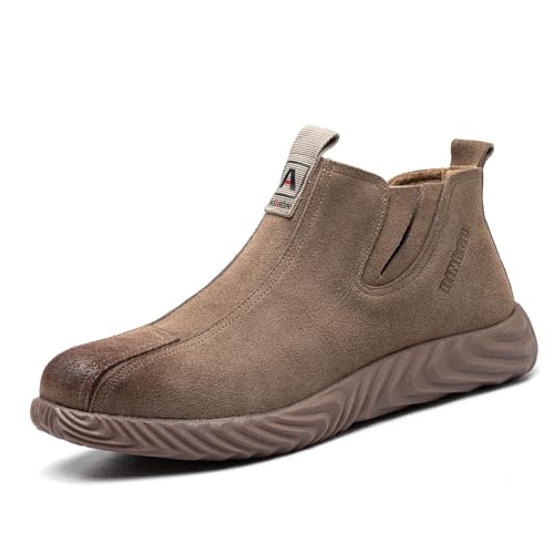 DINGGU Steel Toe Shoes for Men Welding Mens Work Shoes Slip On Comfortable Safety Composite Toe Construction Boots Brown 11.5 - Image 1