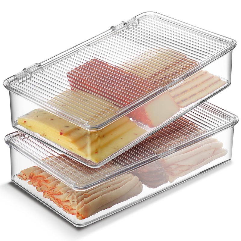 Tafura Bacon Container For Refrigerator (2 Pack) Fridge Storage Organizer | Cheese & Deli Storage Container | Bacon Keeper | Cold Cuts Meat Saver | Cheese Holder, BPA Free - Image 1