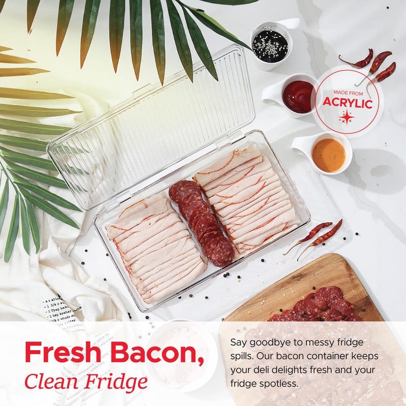Tafura Bacon Container For Refrigerator (2 Pack) Fridge Storage Organizer | Cheese & Deli Storage Container | Bacon Keeper | Cold Cuts Meat Saver | Cheese Holder, BPA Free - Image 2