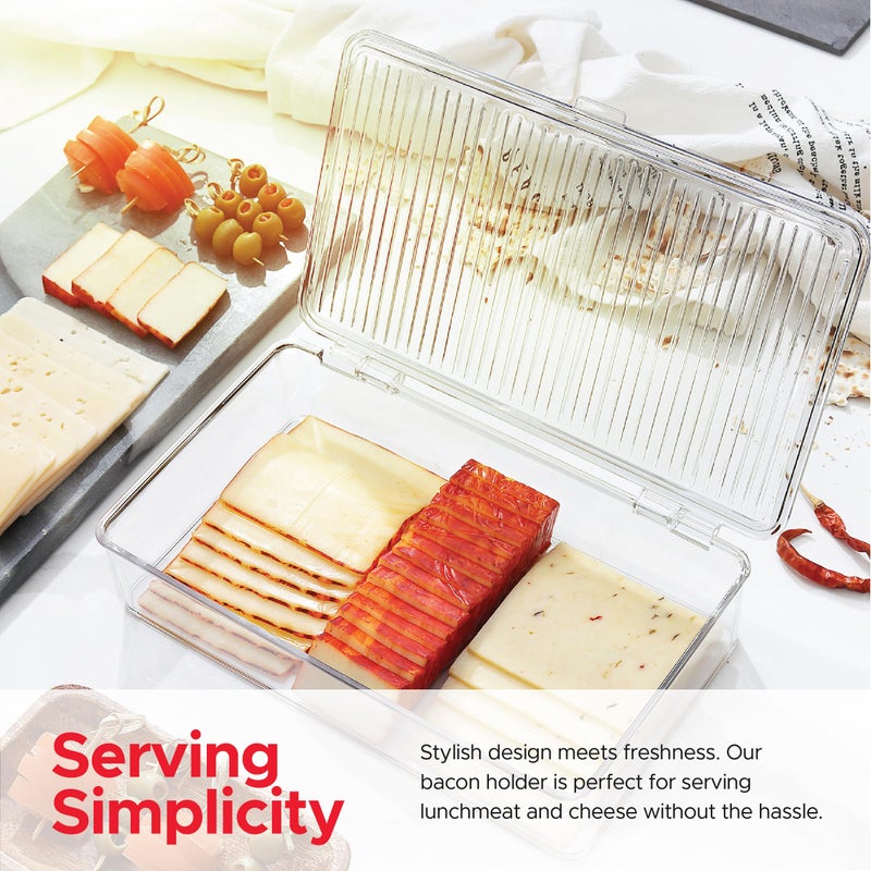 Tafura Bacon Container For Refrigerator (2 Pack) Fridge Storage Organizer | Cheese & Deli Storage Container | Bacon Keeper | Cold Cuts Meat Saver | Cheese Holder, BPA Free - Image 4