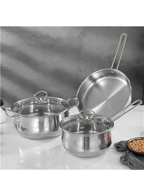 Beauenty 5 Pcs Stainless Steel Cookware Set,Saucepan,Fry Pan,Milk Pan,Ergonomic Handles,All Cooktop Compatible,Dishwasher Safe,Food-Grade Stainless Steel,DurableStylish Kitchen Essentials
