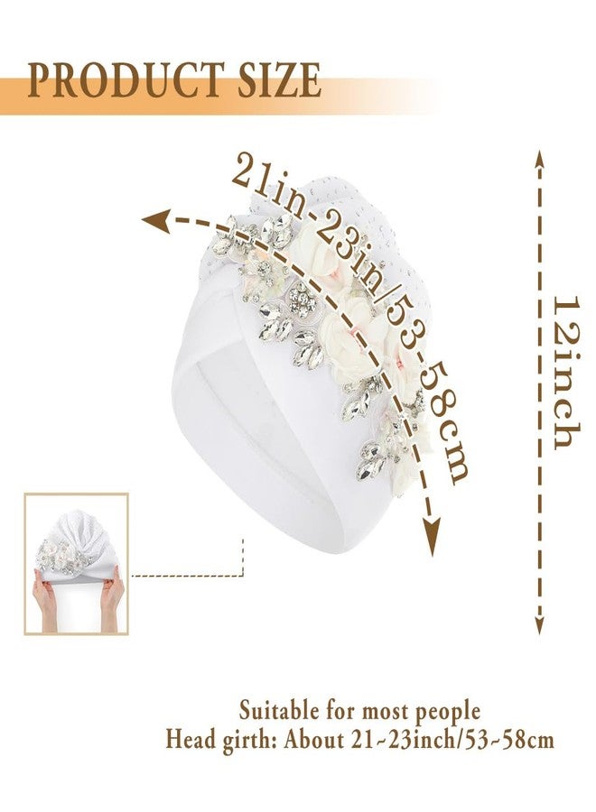 Bohend African Flower Rhinestone Turban Cap Muslim Pre Tied Beanie Headwrap Sequin Bonnet Headscarf Stretch Pleated Women Hat (1) - Image 2
