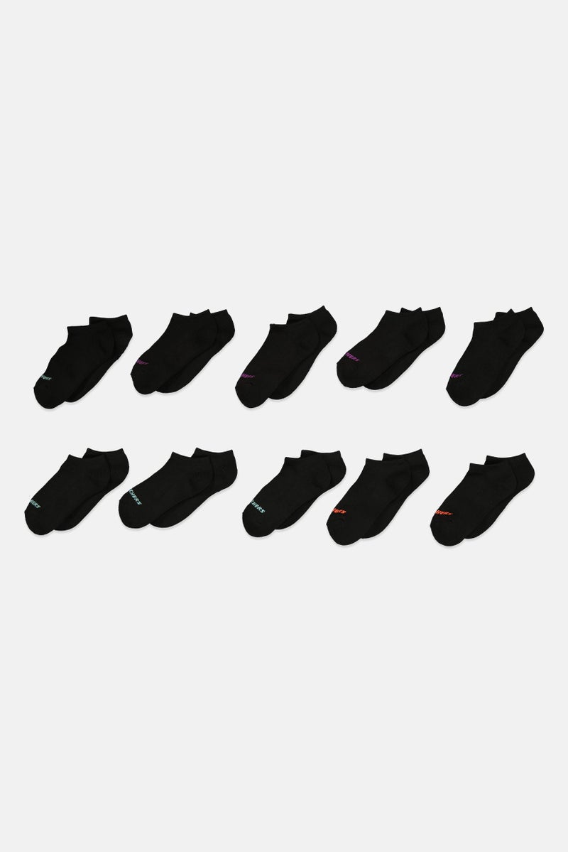 SKECHERS Kids Girl 10 Pairs Brand Logo No Show Socks, Black  - Image 1