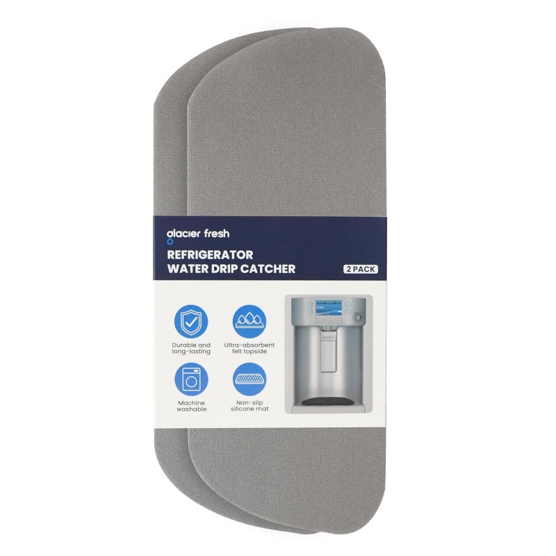 GLACIER FRESH Cuttable Refrigerator Drip Catcher Water Absorbent Fridge Water Dispenser Drip Tray Replacement for Whirlpool GE Samsung Fridge Accessories Grey Rectangular 2pcs