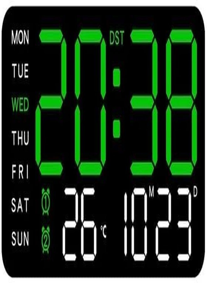 ASTROMETRIC 9" LED Digital Wall Clock with Date, Day & Temperature - Dual Alarm, Adjustable Brightness, USB Powered - Large Display for Bedroom, Office & Home Decor (Green) - Image 1