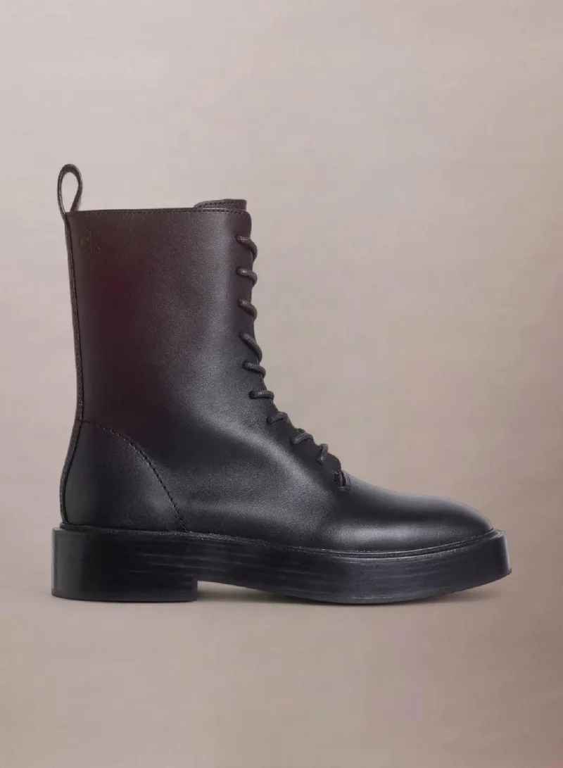 Calvin Klein Jeans Black Leather Lace-Up Boots for Women | Best Price UAE