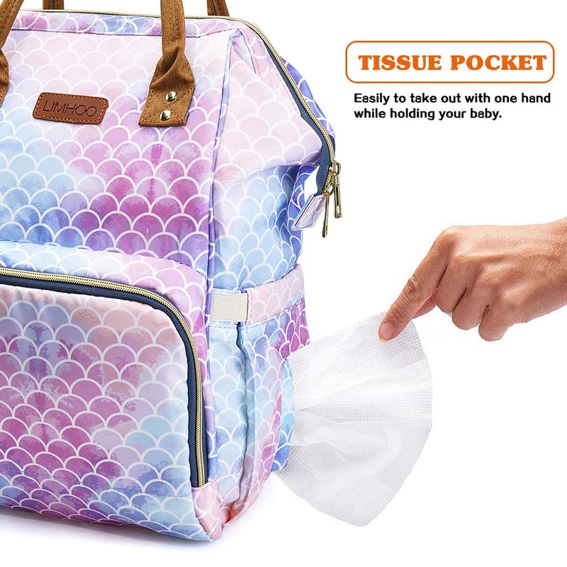 LIMHOO Mermaid Diaper Bag Backpack, Waterproof Baby Care Bag, Women Travel Baby Nappy Changing Bag - Image 5