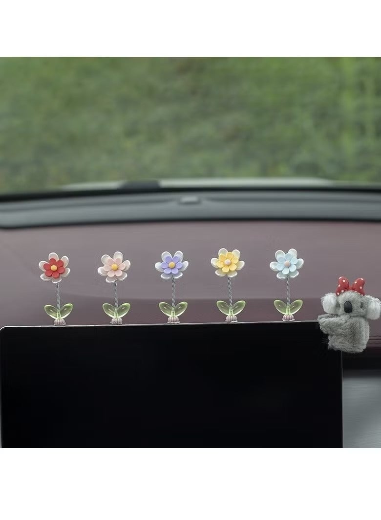 5pcs Daisy Flower Car Center Console Ornaments - Dashboard and Interior Decoration Accessories - Image 1