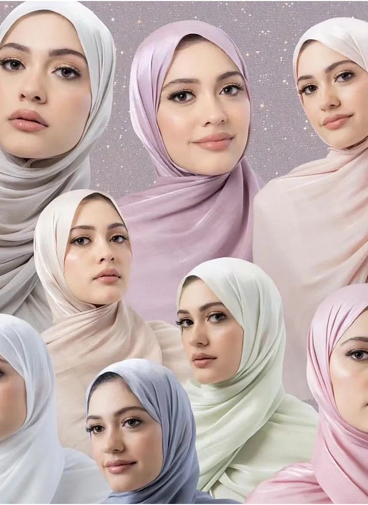 Generic Women's Muslim Full Neck Cover Solid Color Headscarf Silk Scarf Thin Large Scarf Travel Sunscreen Shawl Linen Solid Color Silk Scarf Versatile  - Image 2