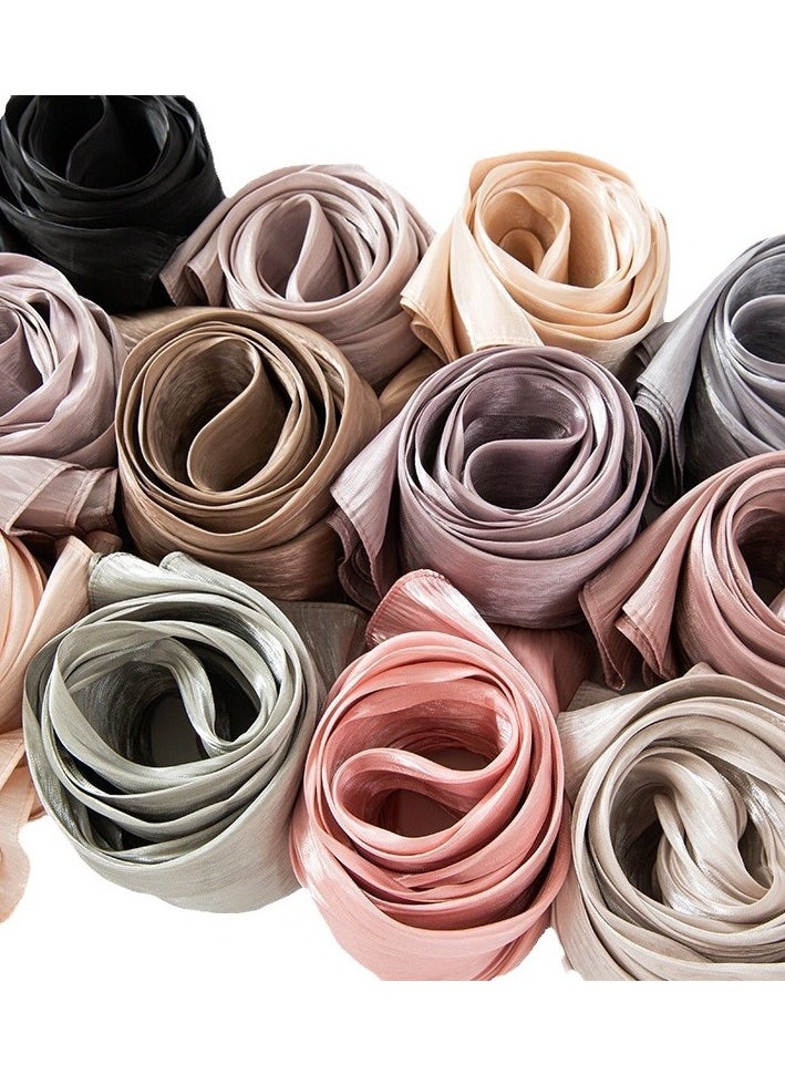 Generic Women's Muslim Full Neck Cover Solid Color Headscarf Silk Scarf Thin Large Scarf Travel Sunscreen Shawl Linen Solid Color Silk Scarf Versatile  - Image 3