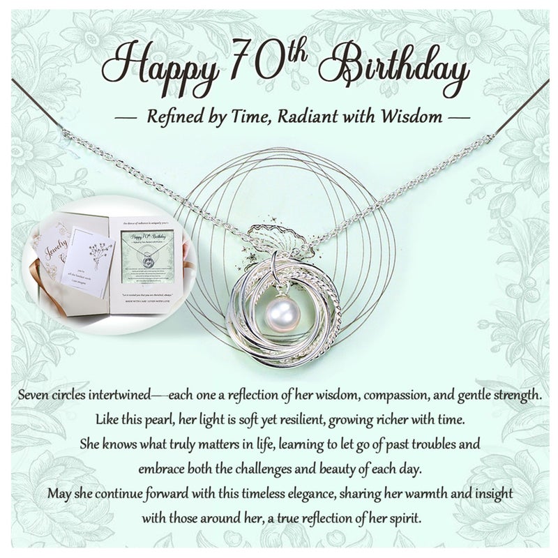 Krfy Birthday Gifts for Women Unique - 925 Sterling Silver Necklace with Pearl 70th Birthday Gifts for Women 70 Years Old Birthday Card Present for Her Mom Grandma Friend Female Turning 70s - Image 1