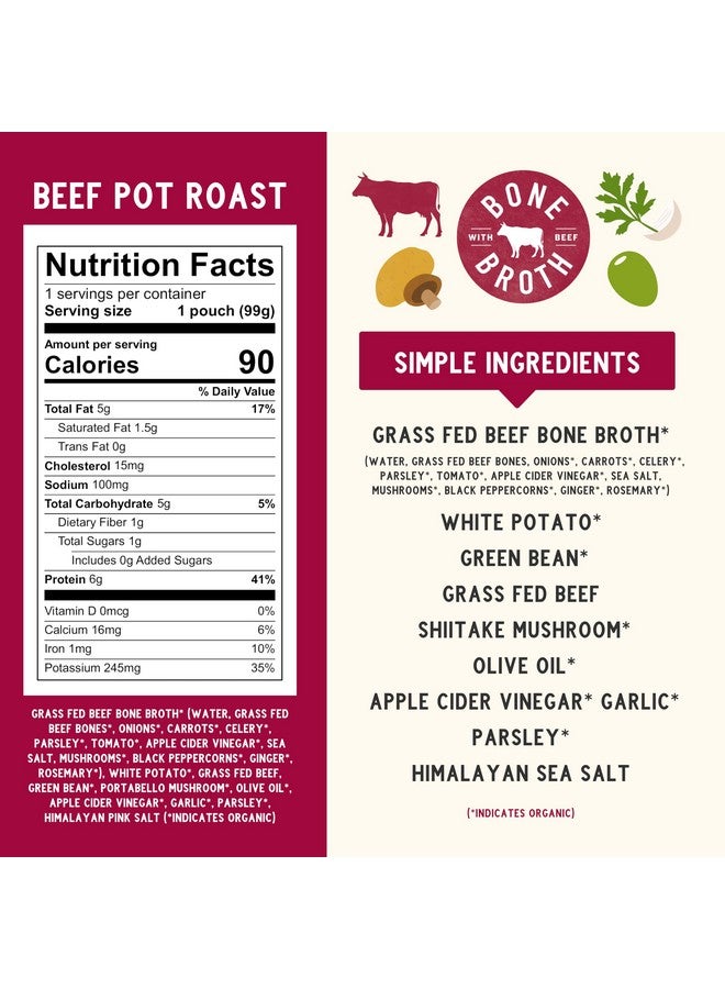 Serenity Kids 7+ Months Bone Broth Puree Made With Organic Veggies - Clean Label Project Purity Award Certified - 3.5 Ounce BPA-Free Pouch - Grass Fed Beef Pot Roast - 12 Count - Baby Food Pouch - Image 1