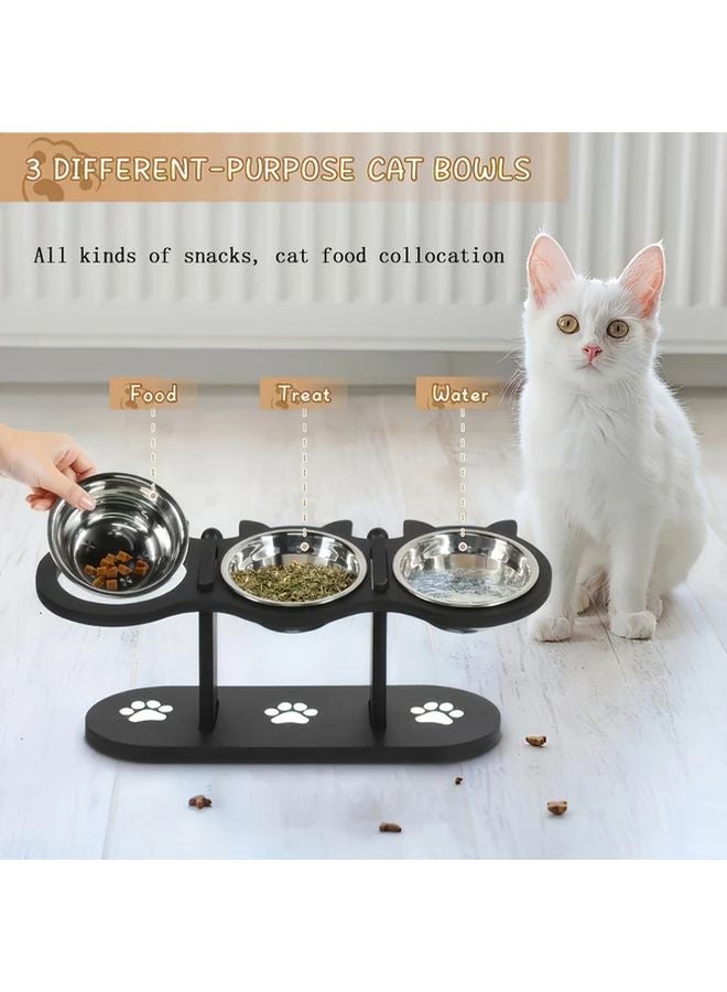Black 3 Tier Elevated Cat Feeder Adjustable Height Stainless Steel Multi Cat Home - Image 3
