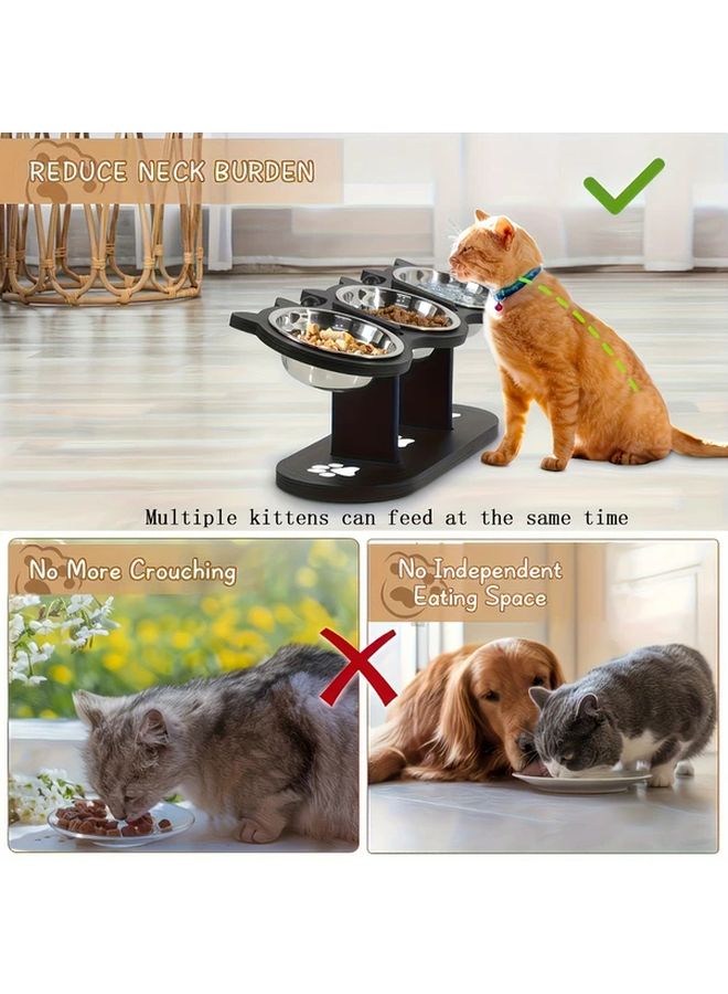 Black 3 Tier Elevated Cat Feeder Adjustable Height Stainless Steel Multi Cat Home - Image 5