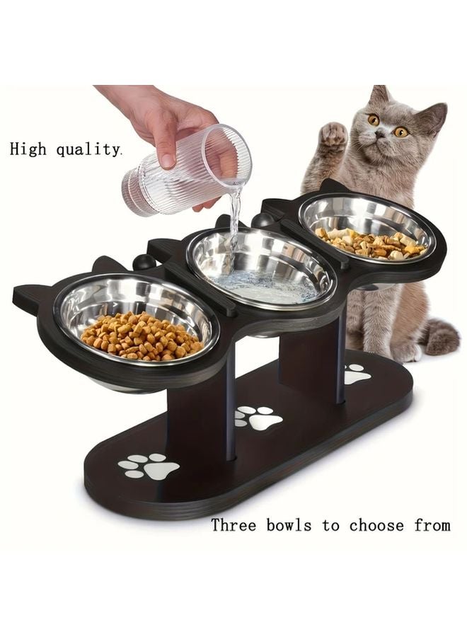 Black 3 Tier Elevated Cat Feeder Adjustable Height Stainless Steel Multi Cat Home - Image 2