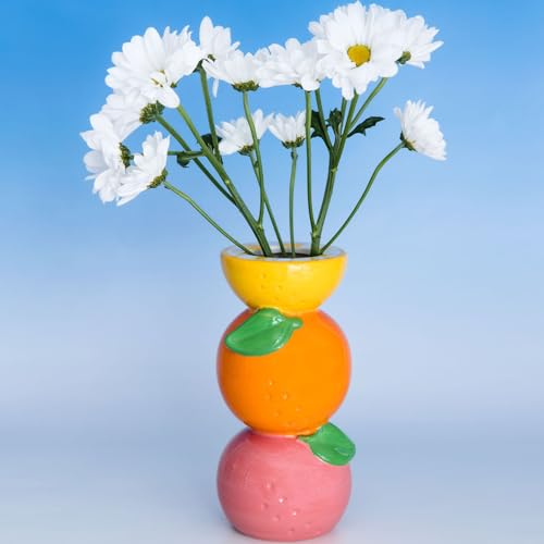 ban.do Decorative Ceramic Vase for Centerpiece, Tall Unique Lemon Grapefruit and Orange Vase for Home/Kitchen/Office Decor, Stacked Citrus - Image 2