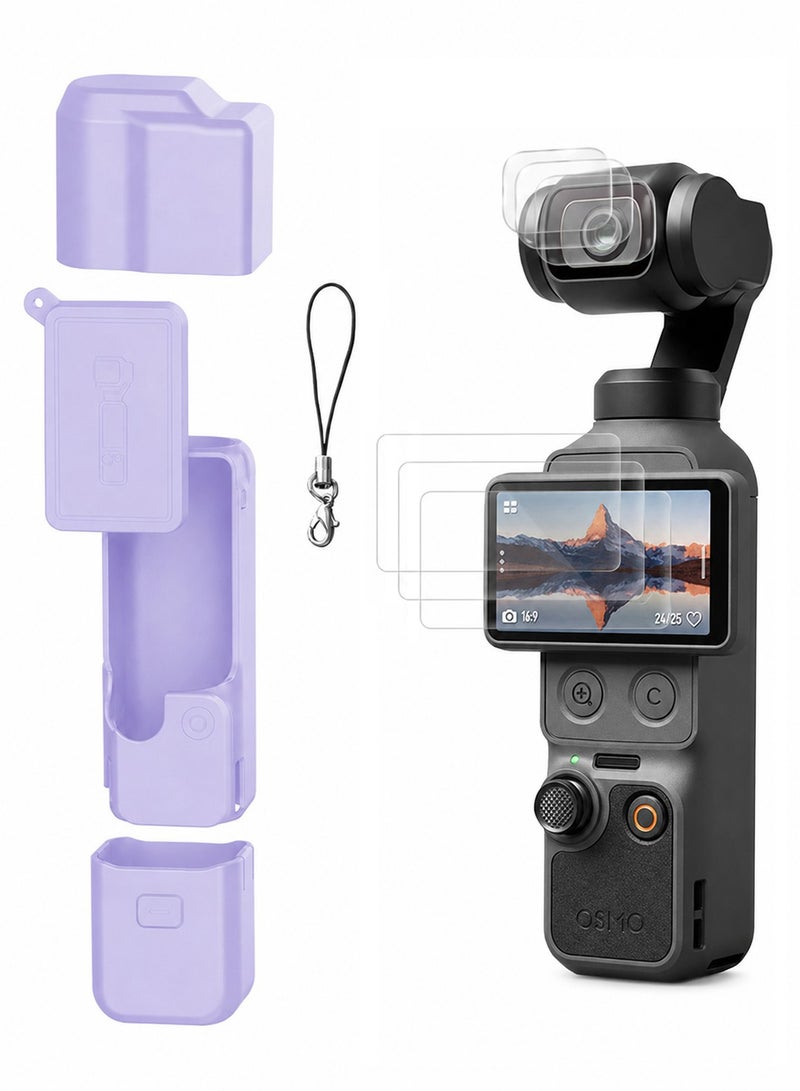 SJet DJI OSMO Pocket 4 Accessory Kit, Silicone Protective Case Cover, Tempered Glass Screen Protector, Lens Protector (Purple) - Image 1
