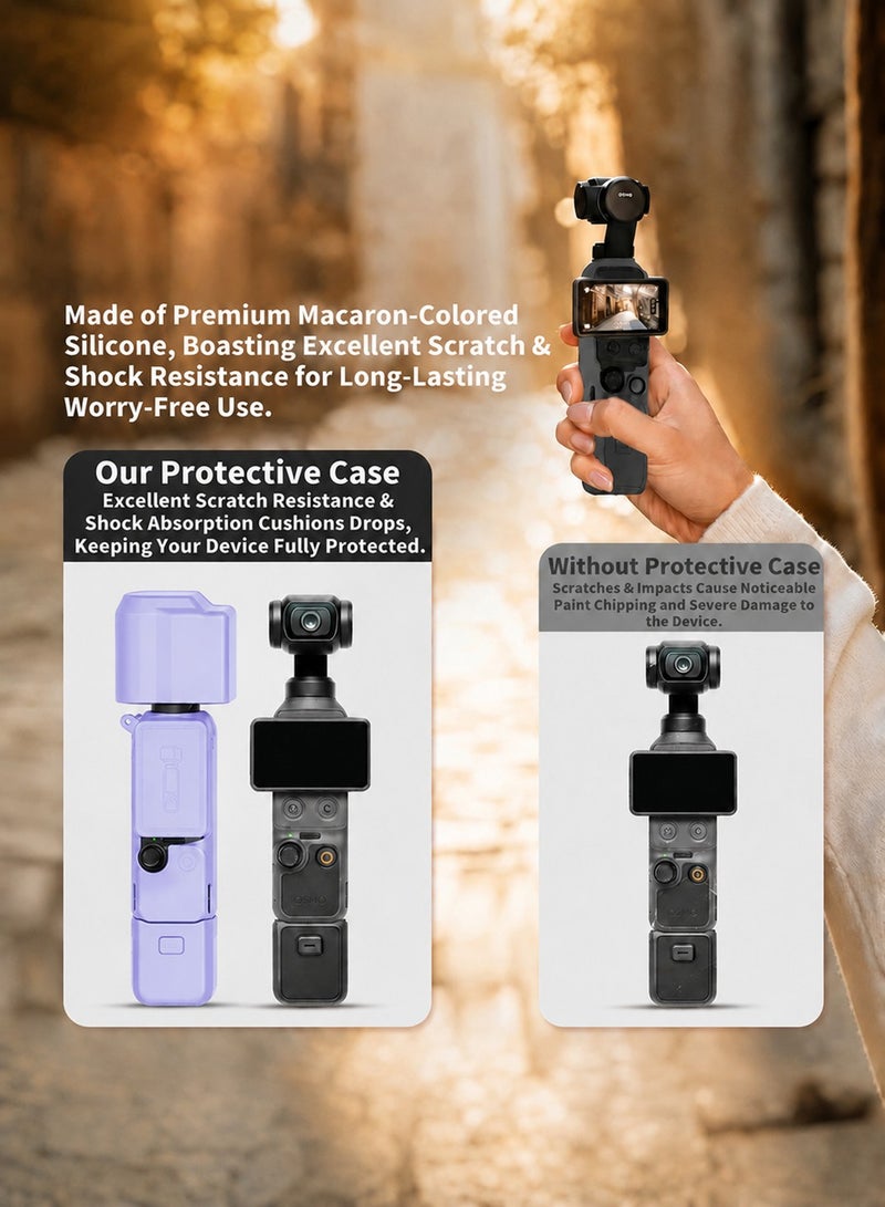 SJet DJI OSMO Pocket 4 Accessory Kit, Silicone Protective Case Cover, Tempered Glass Screen Protector, Lens Protector (Purple) - Image 2