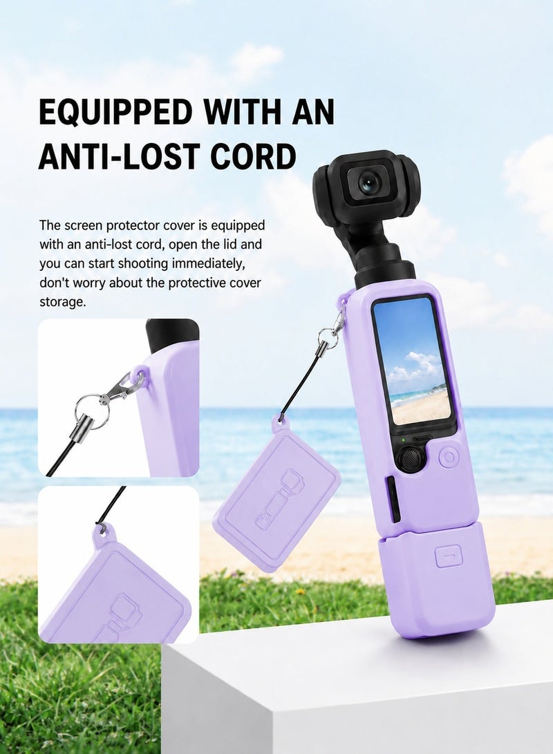 SJet DJI OSMO Pocket 4 Accessory Kit, Silicone Protective Case Cover, Tempered Glass Screen Protector, Lens Protector (Purple) - Image 5