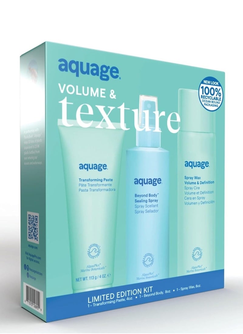 Aquage AQUAGE Volume & Texture Limited Edition Styling Kit, Transforming Paste, Beyond Body Sealing Spray, and Volume & Definition Spray Wax, 20 fl. oz.  - Image 1