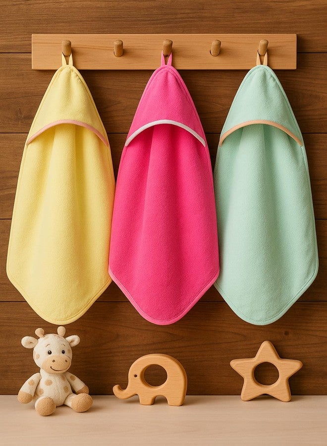 TuddyBuddy Ultra Soft 100% Cotton Hooded Towel for Babies/Ideal for New Born Babies (30 X 30 Inches) (Pack of 3 - Mint, Pink & Yellow) - Image 5