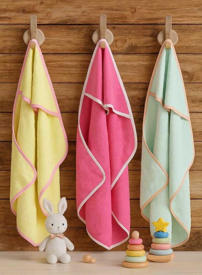 TuddyBuddy Ultra Soft 100% Cotton Hooded Towel for Babies/Ideal for New Born Babies (30 X 30 Inches) (Pack of 3 - Mint, Pink & Yellow) - Image 1