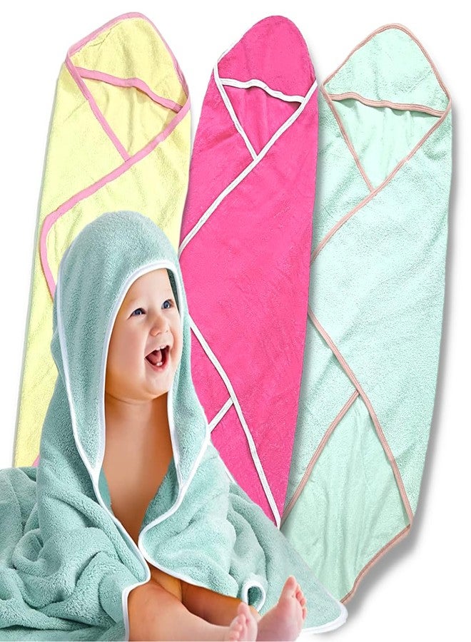 TuddyBuddy Ultra Soft 100% Cotton Hooded Towel for Babies/Ideal for New Born Babies (30 X 30 Inches) (Pack of 3 - Mint, Pink & Yellow) - Image 2